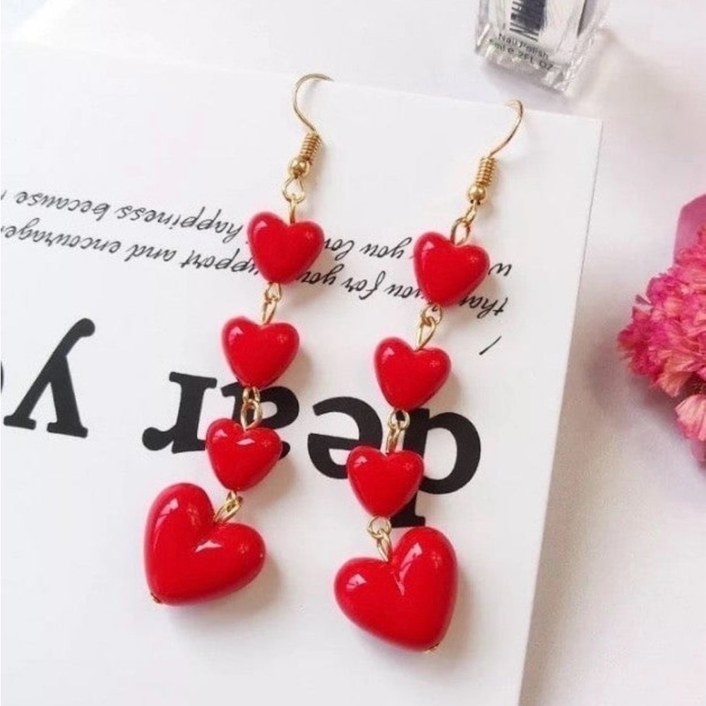 NEW Red Heart Dangle Earrings